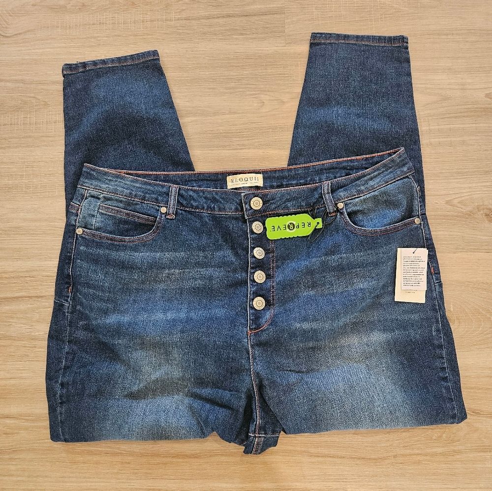 NWT Eloquii Jeans Women Sz 24V High Rise Dark Blue Button Front Recycled Fabric